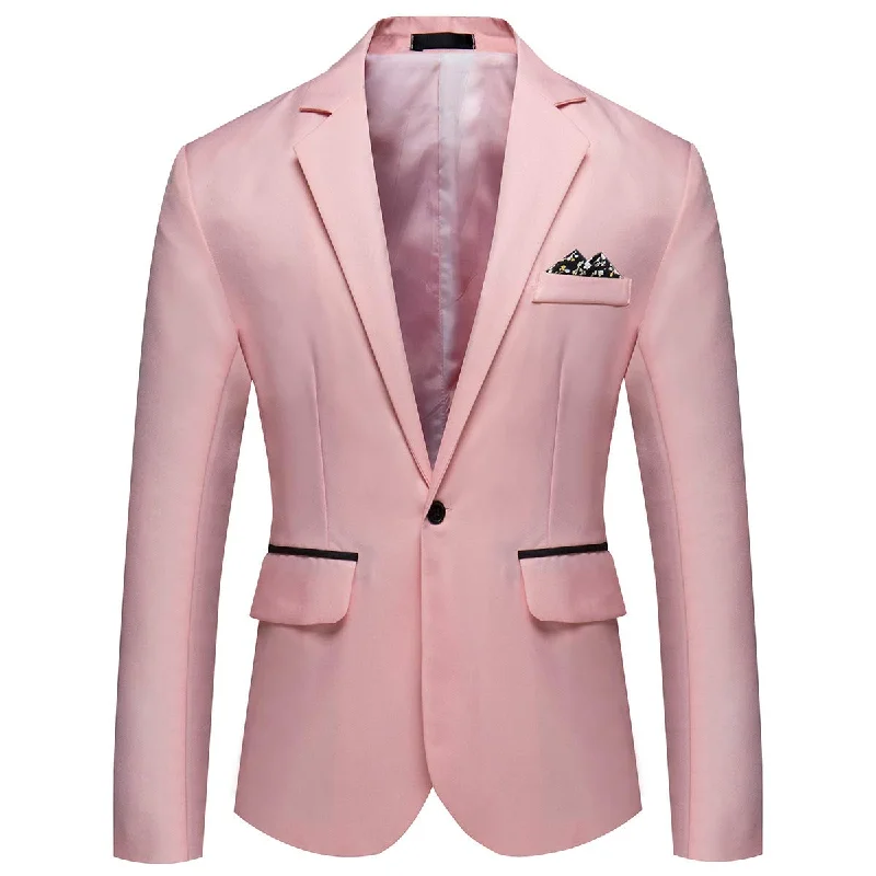 Men's designer business suit -YFFUSHI Men's Casual Slim Fit One Button Notched Lapel Lightweight Blazer Pink