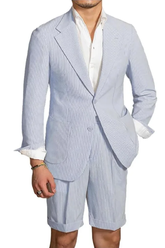 Men’s stylish slim fit tuxedo -Casual Summer Lightweight Seersucker Suit Shorts Mens Set