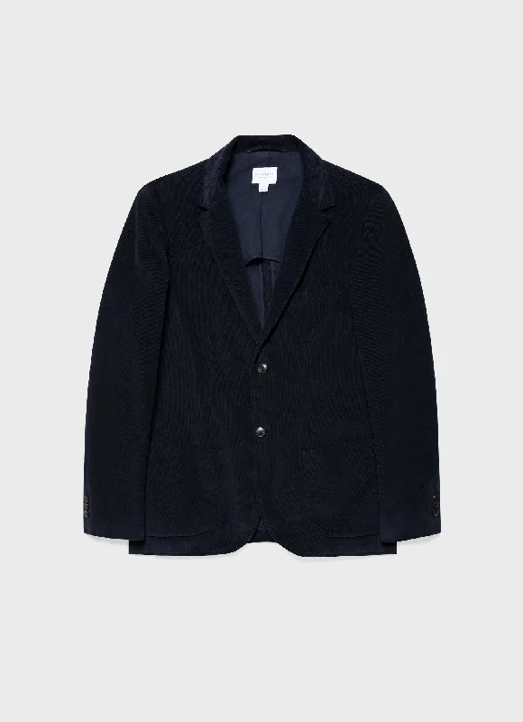 Men's suit with embroidered details -Men's Fine Corduroy Blazer in Navy