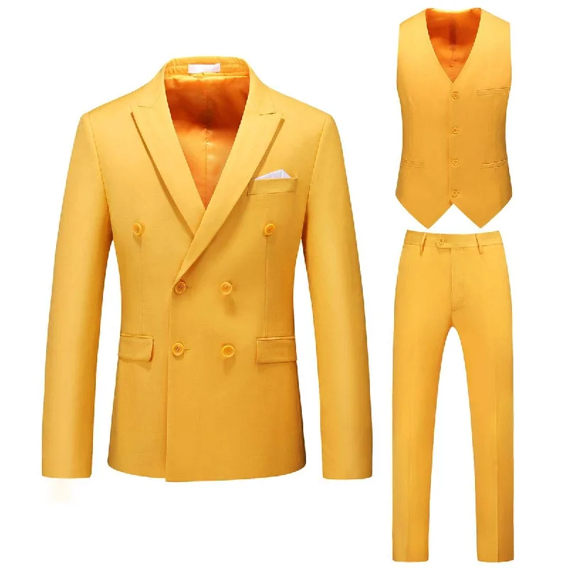 Men's contemporary business suit -YFFUSHI Mens Double Breasted 3 Piece Suits Slim Fit Dress Business Formal Casual Suit Set Yellow