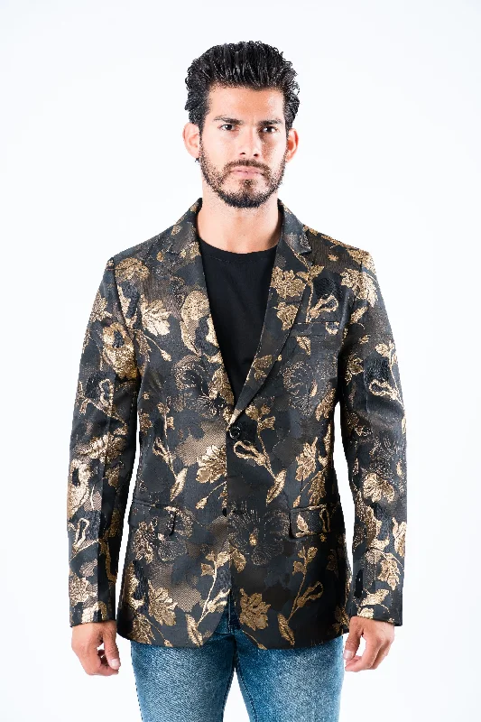 Best fabric for men's suits -Men's Double Button Brown Flowers Print Blazer