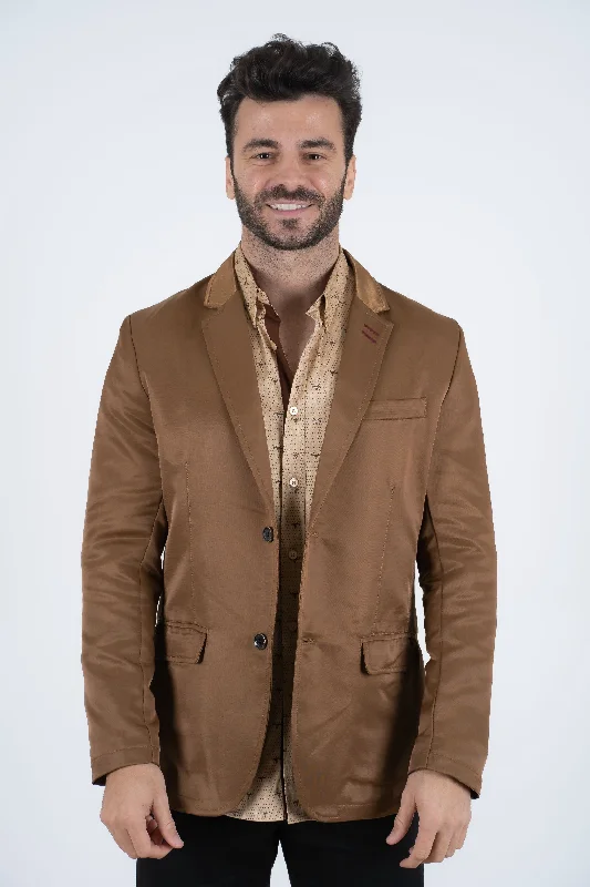 Men's satin tuxedo jacket -Men's Double Button Light Brown Blazer