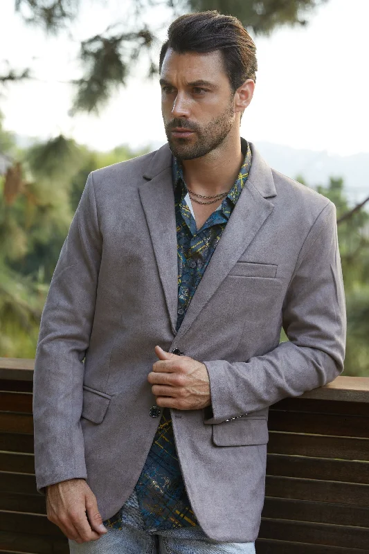 Men's grey suit -Men's Double Button Mink Faux-Suede Blazer