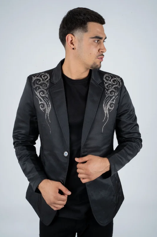 Men’s premium office suit -Men's Double Button Rhinestone Black Blazer