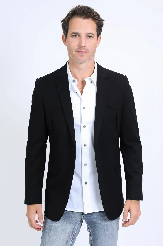 Men's wedding tuxedo jacket -Men's Double Button Western Black Blazer