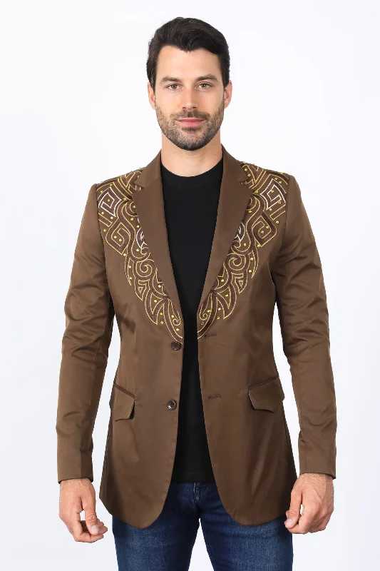 Men's suit for dinner party -Mens Embroidery Fashion Blazer