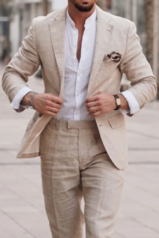 Men’s suits for winter -Men's Linen Suits Beach Wedding Summer Suits Single Breasted 2 Piece Suits 2024