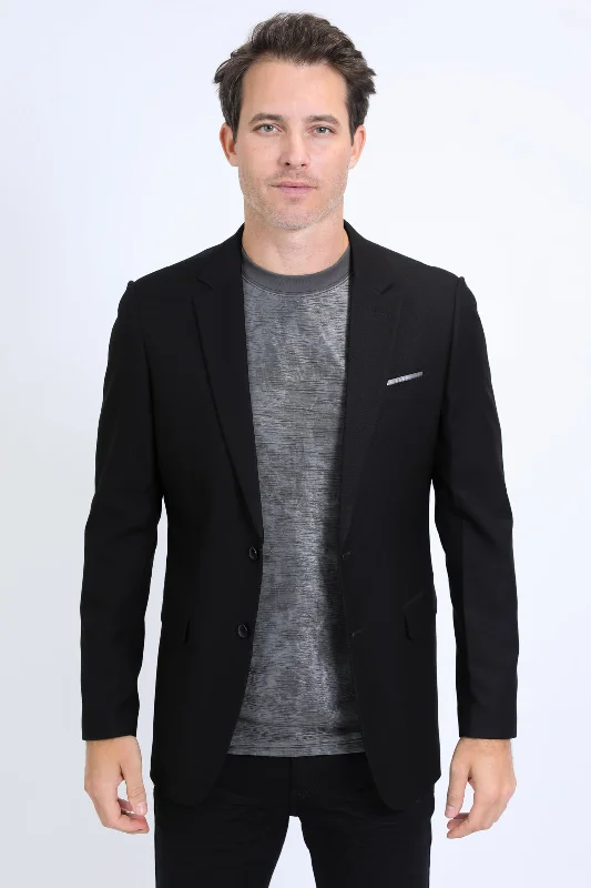 Men's checked suit jacket -Mens Modern Fit Stretch Date Night Black Blazer