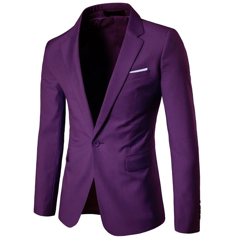 Best men's tuxedo for parties -Men's Purple Single Breasted One Button Suit Blazer