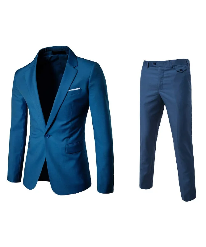 Three-piece suit for men -Mens Aqua Blue 2 Piece Slim Fit One Button Suits