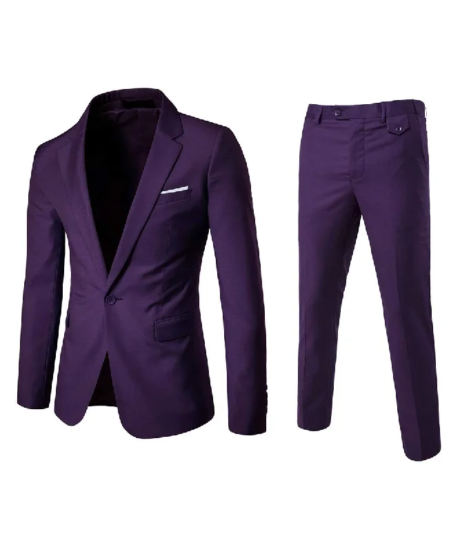 Custom tailored men's suit -Mens Dark Purple 2 Piece Slim Fit One Button Suits