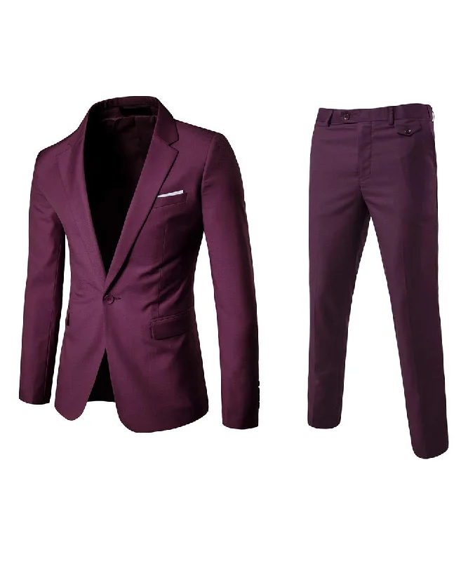 Best men's suit for weddings -Mens 2 Dark Red Piece Slim Fit One Button Suits