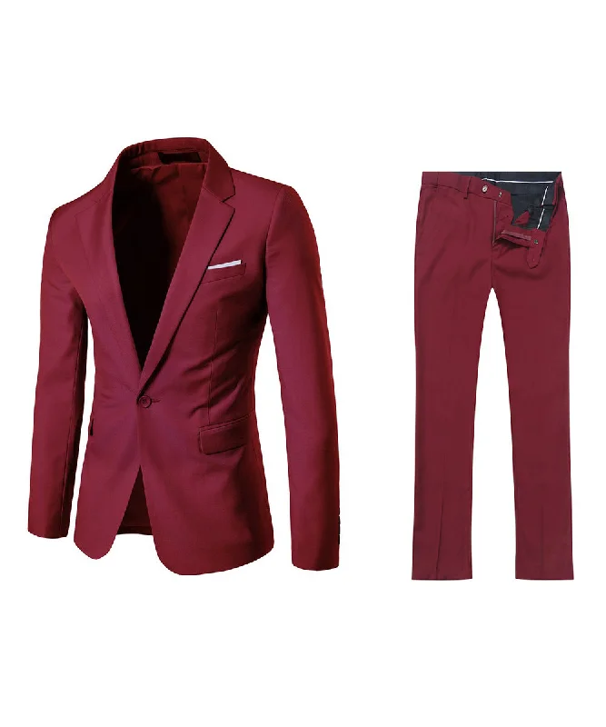 Men's light business tuxedo -Mens Wine Red 2 Piece Slim Fit One Button Suits