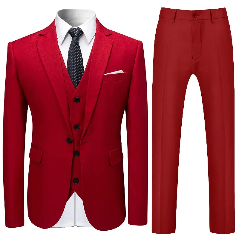 Casual men’s suit -YFFUSHI Mens Slim Fit Classic Fit One Button 3-Piece Suits Red