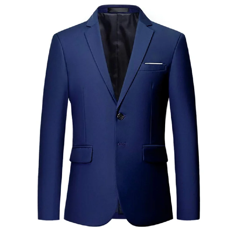 Men's slim business tuxedo -YFFUSHI Mens Slim Fit Blazer Two-Button Casual Suit Jacket Dark Blue