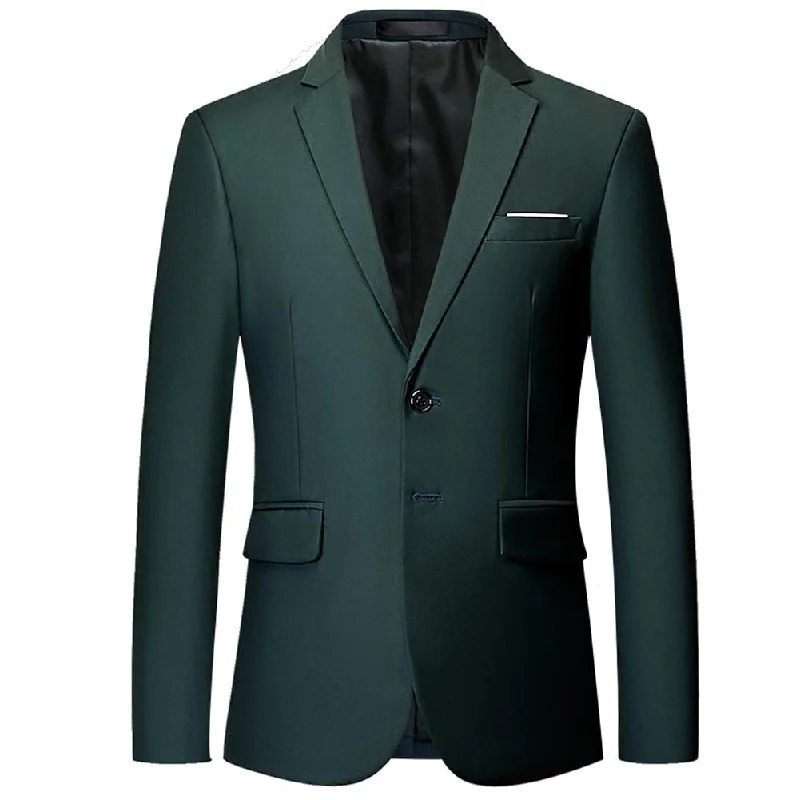 Men's classic fit suit -YFFUSHI Mens Slim Fit Blazer Two-Button Casual Suit Jacket Dark Green