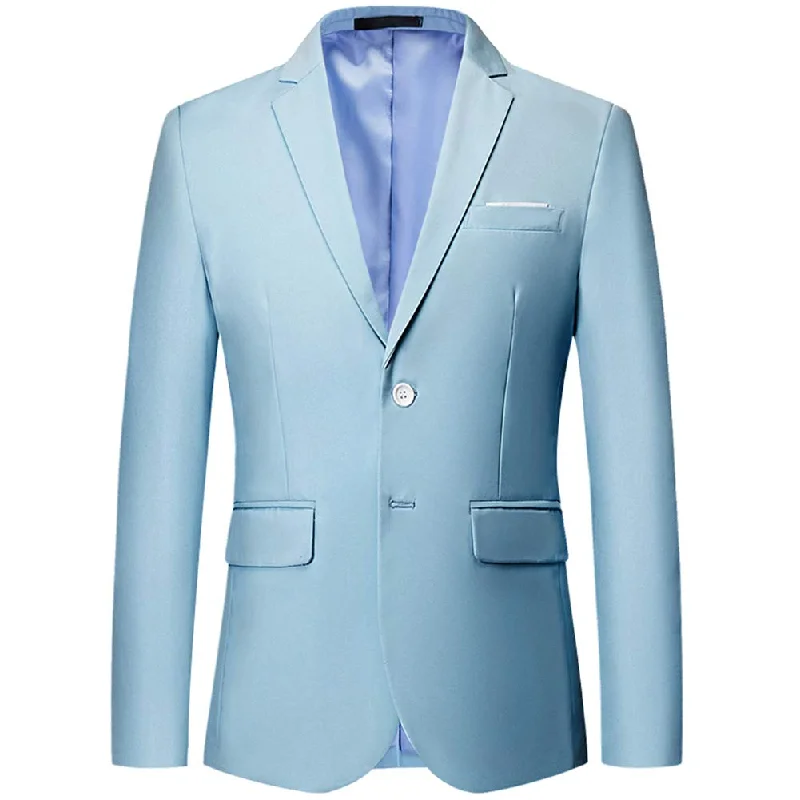 Men's plaid wool suit -YFFUSHI Mens Slim Fit Blazer Two-Button Casual Suit Jacket Light Blue