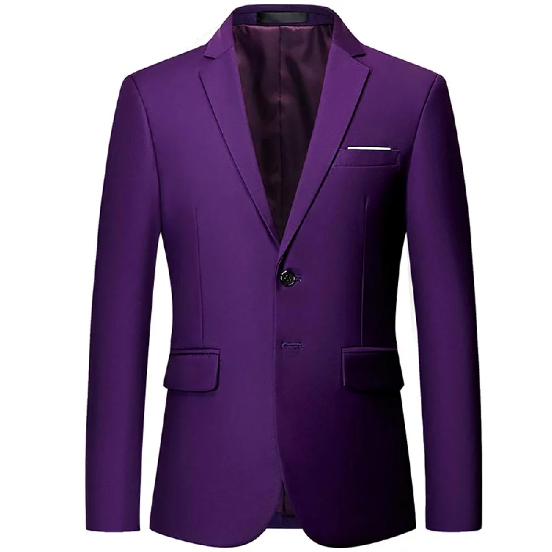 Men's tailored workwear suit -YFFUSHI Mens Slim Fit Blazer Two-Button Casual Suit Jacket Purple