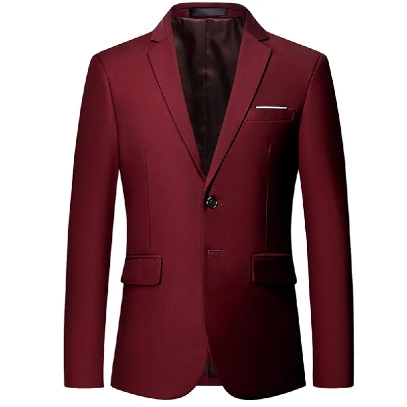 Men's tuxedo with satin lapel -YFFUSHI Mens Slim Fit Blazer Two-Button Casual Suit Jacket Wine Red