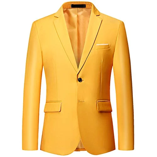 Men's high-end tuxedo jacket -YFFUSHI Mens Slim Fit Blazer Two-Button Casual Suit Jacket Yellow