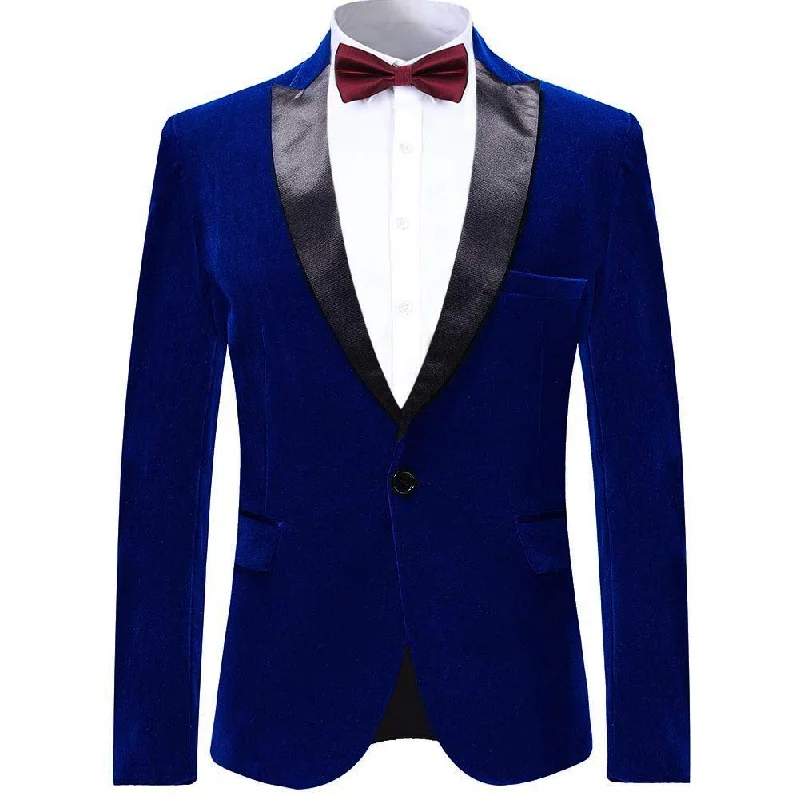 Men's tailored winter suit -YFFUSHI Mens Dress Suit Blazer 1 Button Peaked Lapel Tuxedo Blue