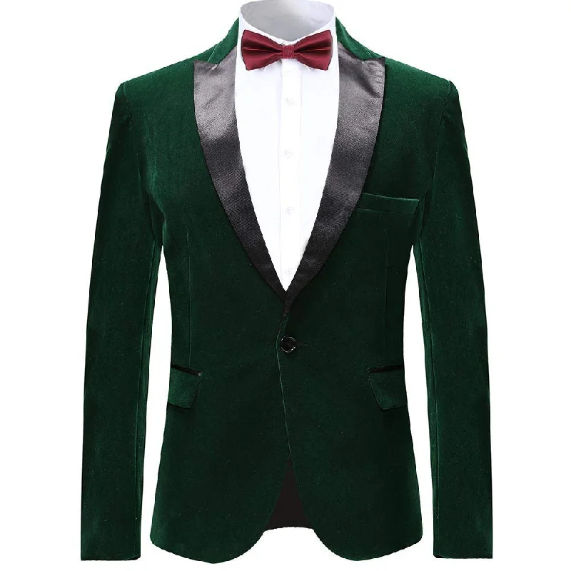 Men's khaki wedding suit -YFFUSHI Mens Dress Suit Blazer 1 Button Peaked Lapel Tuxedo Green