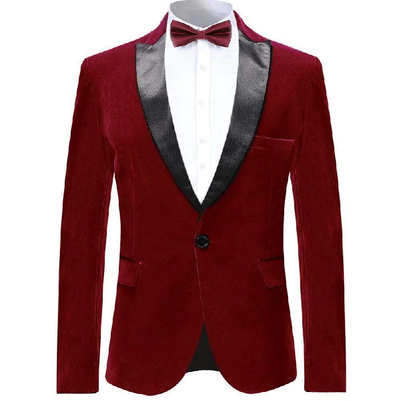 Men's sharp navy suit -YFFUSHI Mens Dress Suit Blazer 1 Button Peaked Lapel Tuxedo Red