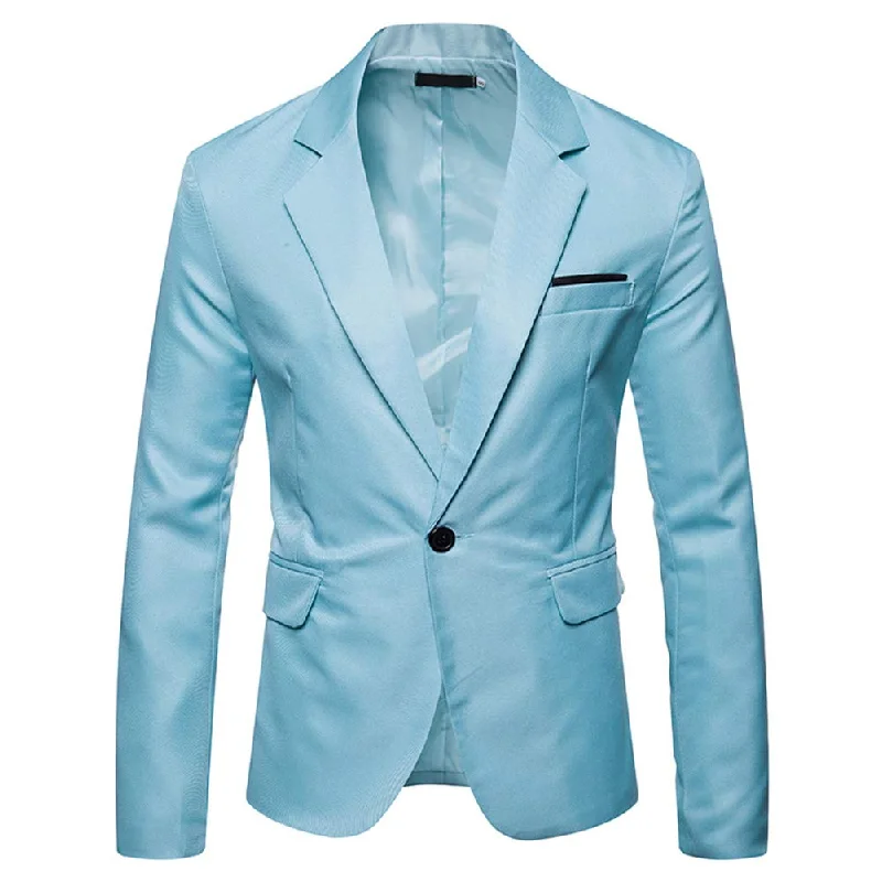 Men's classic wool suit -YFFUSHI Mens Suit Jacket 1 Button Notched Lapel Sport Coat Business Daily Blazer Light Blue