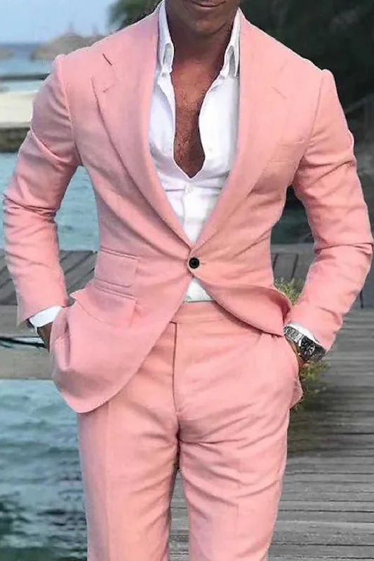 Luxury men's suits -Men's Wedding Linen Beach Summer Single Breasted One-button 2 Piece Suits