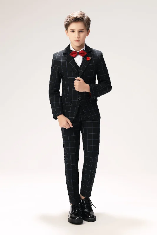 Best suits for summer weddings -Navy Plaid Elegant 5 Piece Boys Suits