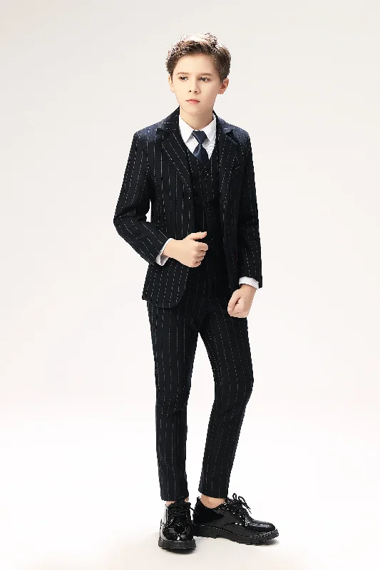 Men's slim fit business suit -Navy Striped Slim Fit Modern 5 Piece Boy's Formal Suits