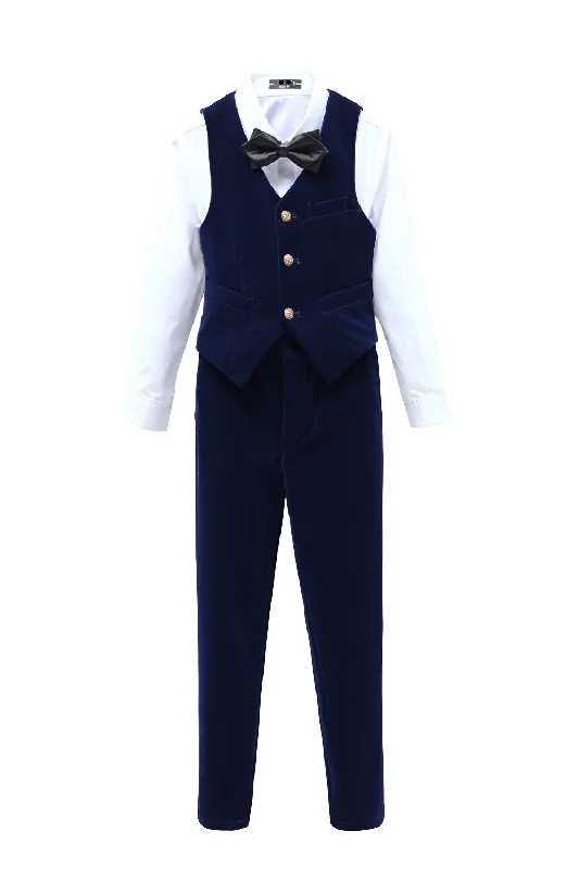 Men's coat and suit set -Navy Velvet 2 Piece Kids Boys' Vest and Pants Dress Suits Set