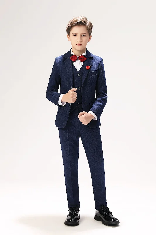 Formal attire for men -Navy Woolen Elegant 5 Piece Boys Suits