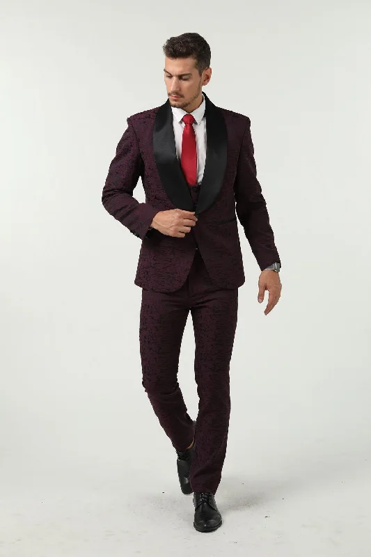 Men's light business tuxedo -Purple Navy Unique Patterned Party 3 Piece Men Suits