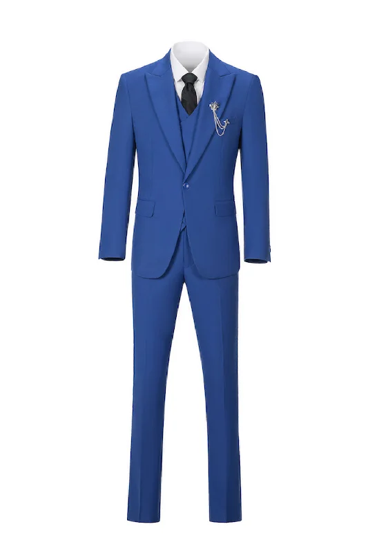 Men's modern wedding suit -One Botton Royal Blue Party Banquet Formal 3 Piece Men Suits