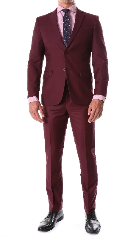 Men's lightweight business suit -Oslo Burgundy Notch Lapel 2 Piece Slim Fit Suit