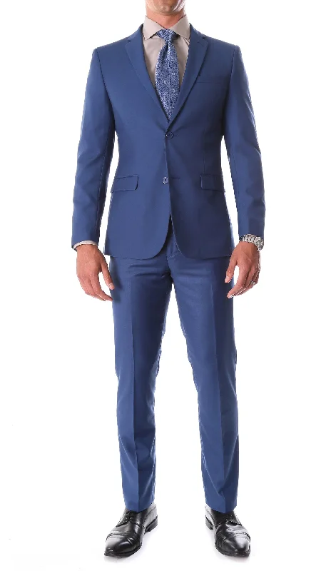 Men's suits with pleats -Oslo Indigo Blue Slim Fit Notch Lapel 2 Piece  Suit