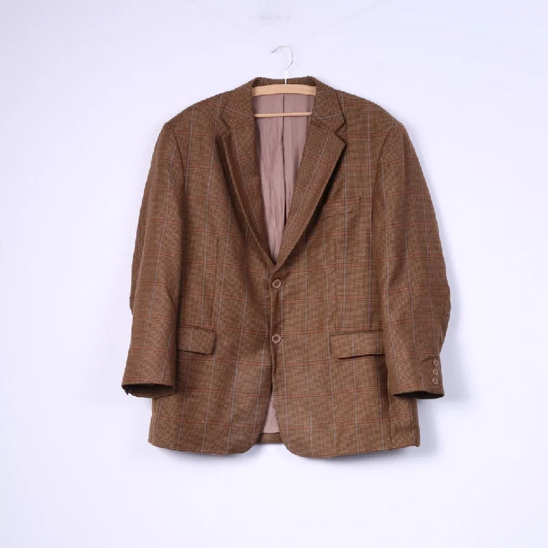 Men's khaki wedding suit -Otto Berg Fashion Mens 27 (XL) Blazer Mustard Single Breasted Wool Check Palazzo Top