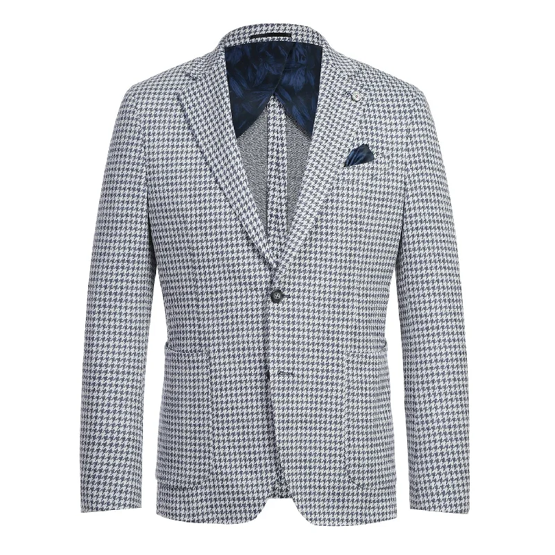 Men's tailored wool tuxedo -Pellagio Half-Canvas Blazer - Blue Houndstooth