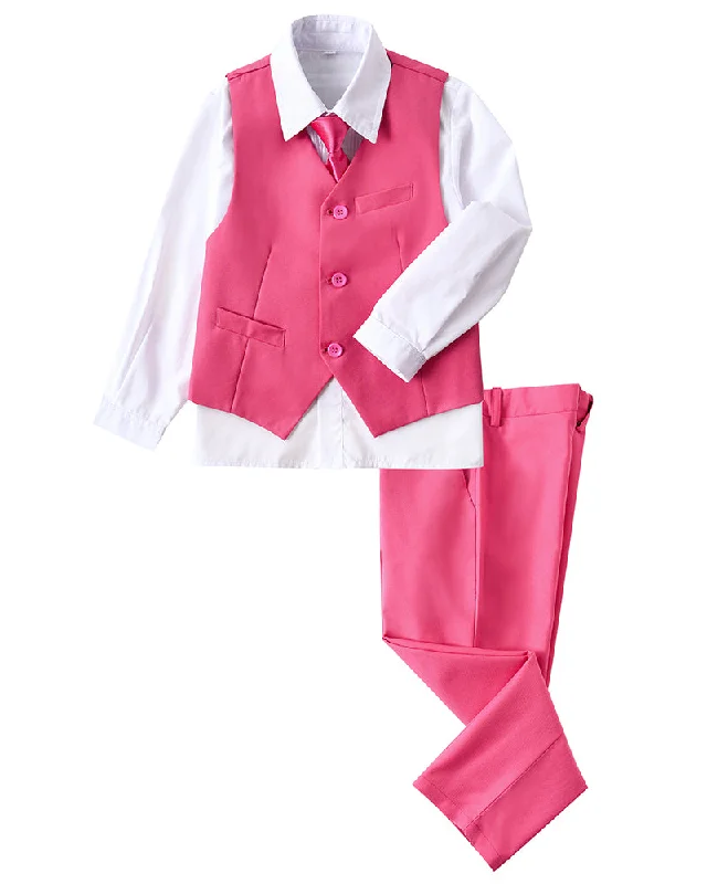 Formal wear for men -Pink 4 Piece Boys' Formal Suit Set with Vest Pants Dress Shirt and Tie BS43