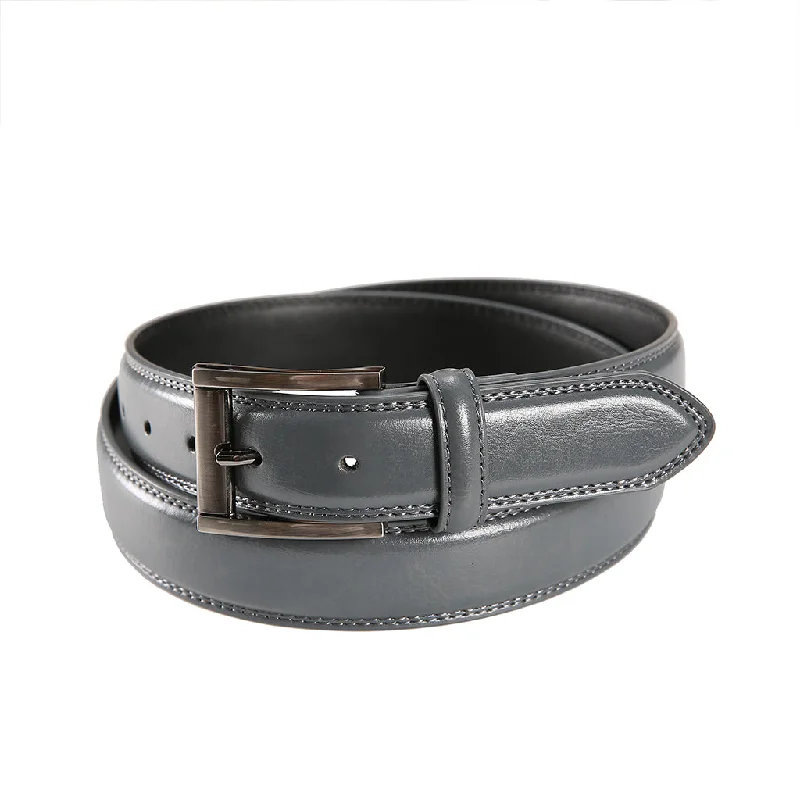 stylish woven leather belt -Pino Baldini Grey Leather Dress Belt