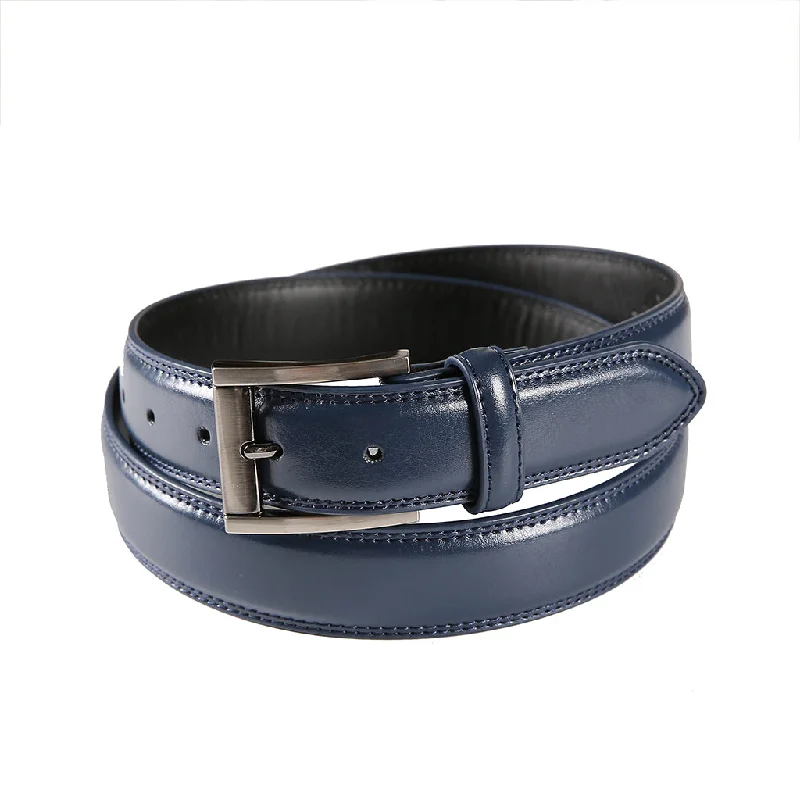 elegant leather belt for women -Pino Baldini Navy Leather Dress Belt