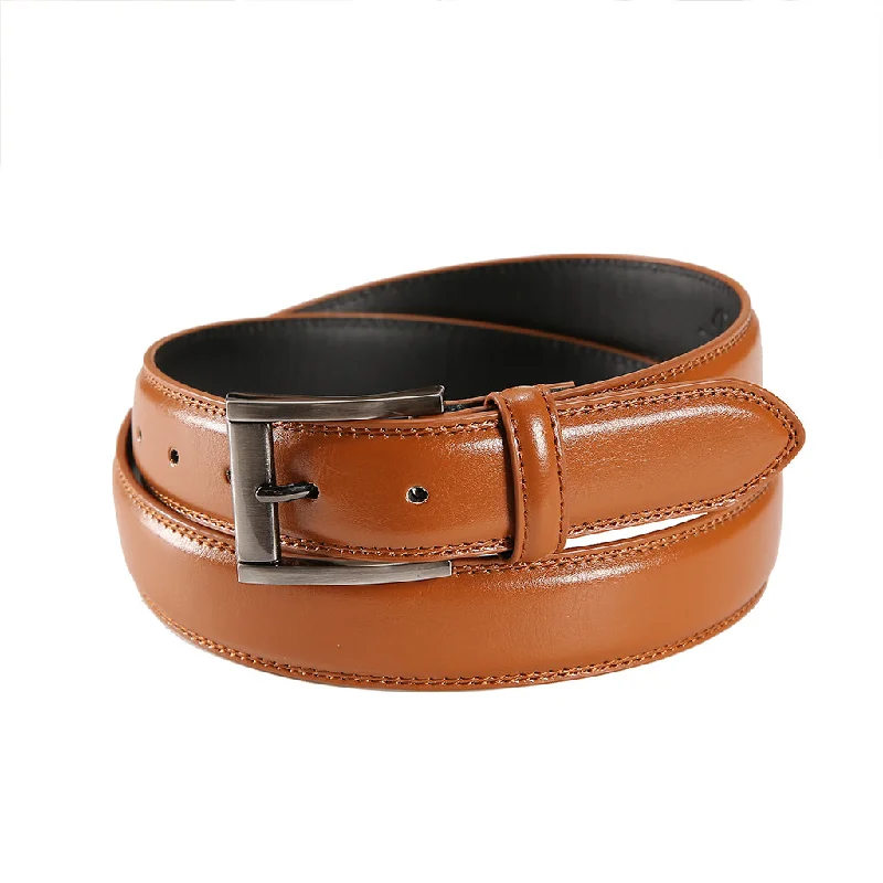 adjustable waist belt for trousers -Pino Baldini Tan Leather Dress Belt