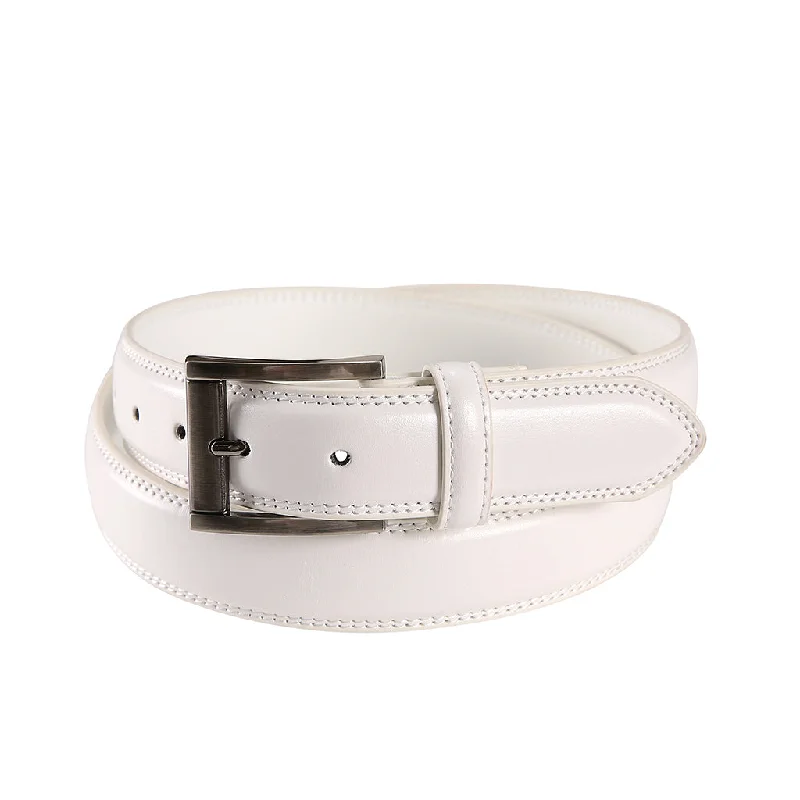 woven leather waist belt for women -Pino Baldini White Leather Dress Belt