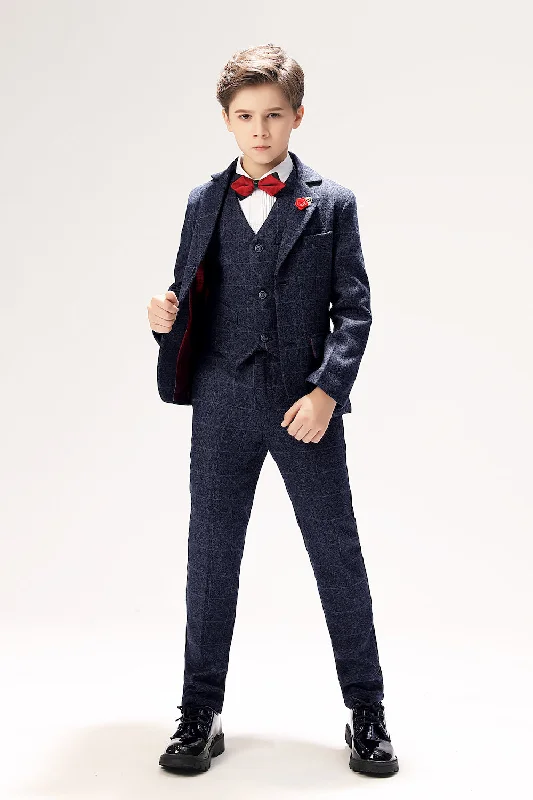 Casual men’s suit -Plaid Woolen Elegant 5 Piece Boys Suits