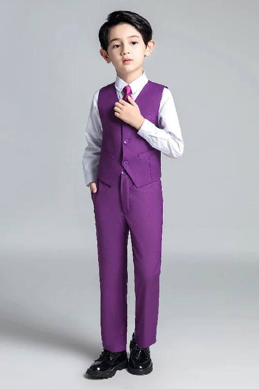 Stylish office suit for men -Purple Formal Classic 4 Piece Boy's Formal Suits With Vest+Pants+Shirt+Tie