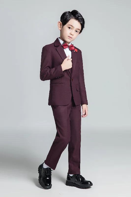 Men's suit with cufflinks -Purple Red Fashion 5 Piece Boys Suits