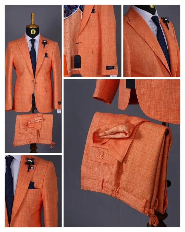 Men's elegant dinner suit -Quadrillion Orange Turkish Blend Summer Slim Fit Suit