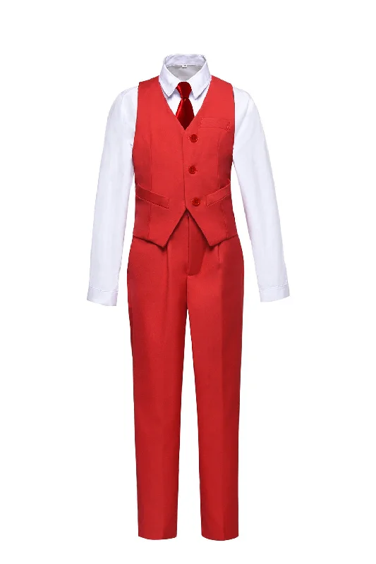 Men's tailored suit jacket -Red 2 Piece Kids Boys' Vest and Pants Dress Suits Set