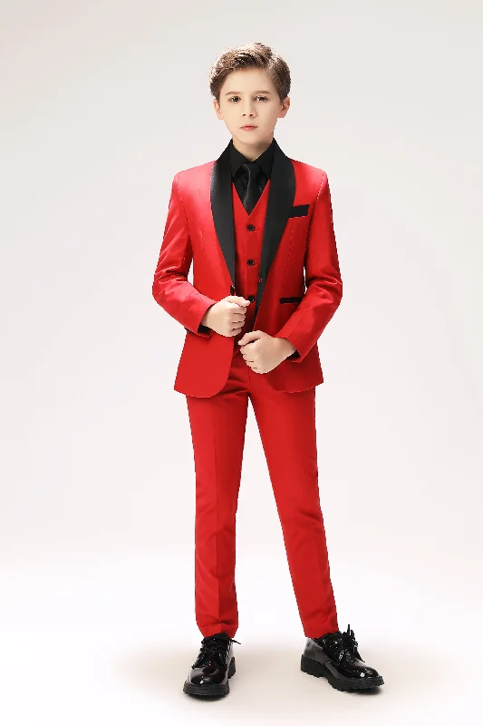 Men's unique business suits -Red Toddler Tuxedo 5 Pieces Wedding Outfit